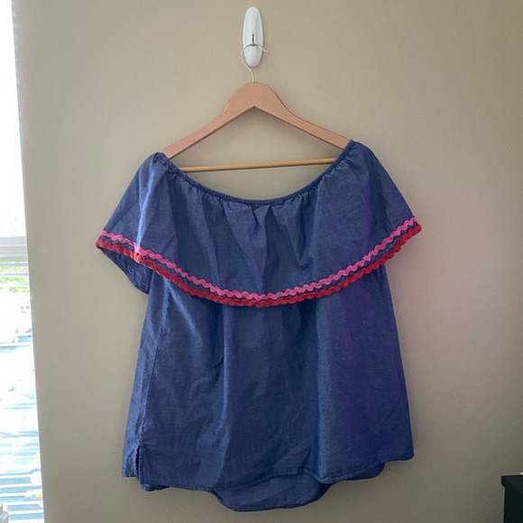 Women’s Lane Bryant Chambray Ruffle Off-The-Shoulder Top Size 14/16 - Picture 4 of 6